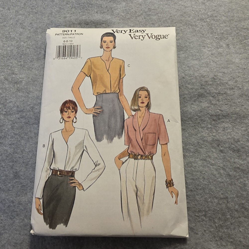 Vogue Very Easy Very Vogue 9011 Women's Shirt Sewing Pattern Sz 6 8 10